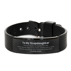 To My Stepdaughter Gifts, I thank you from the bottom of my heart, Thank You Black Shark Mesh Bracelet For Stepdaughter, Birthday Christmas Cute Stepdaughter Gifts