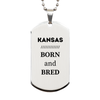 Proud Kansas Gifts, Born and bred, Kansas State Christmas Birthday Silver Dog Tag For Men, Women, Friends