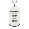 Proud South Dakota Gifts, Born and bred, South Dakota State Christmas Birthday Silver Dog Tag For Men, Women, Friends
