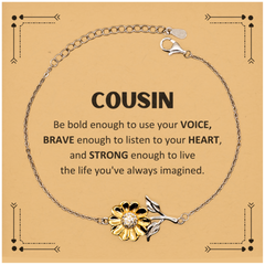 Cousin Sunflower Bracelet, Live the life you've always imagined, Inspirational Gifts For Cousin, Birthday Christmas Motivational Gifts For Cousin