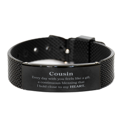 Cute Cousin Gifts, Every day with you feels like a gift, Lovely Cousin Black Shark Mesh Bracelet, Birthday Christmas Unique Gifts For Cousin