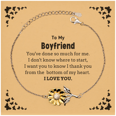 To My Boyfriend Gifts, I thank you from the bottom of my heart, Thank You Sunflower Bracelet For Boyfriend, Birthday Christmas Cute Boyfriend Gifts