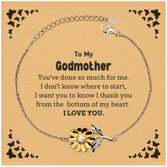 To My Godmother Gifts, I thank you from the bottom of my heart, Thank You Sunflower Bracelet For Godmother, Birthday Christmas Cute Godmother Gifts