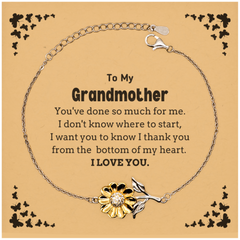 To My Grandmother Gifts, I thank you from the bottom of my heart, Thank You Sunflower Bracelet For Grandmother, Birthday Christmas Cute Grandmother Gifts