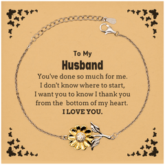 To My Husband Gifts, I thank you from the bottom of my heart, Thank You Sunflower Bracelet For Husband, Birthday Christmas Cute Husband Gifts