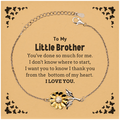 To My Little Brother Gifts, I thank you from the bottom of my heart, Thank You Sunflower Bracelet For Little Brother, Birthday Christmas Cute Little Brother Gifts