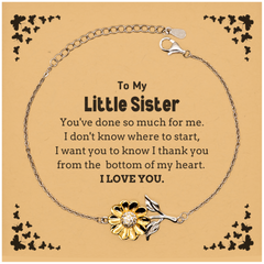 To My Little Sister Gifts, I thank you from the bottom of my heart, Thank You Sunflower Bracelet For Little Sister, Birthday Christmas Cute Little Sister Gifts