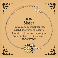 To My Sister Gifts, I thank you from the bottom of my heart, Thank You Sunflower Bracelet For Sister, Birthday Christmas Cute Sister Gifts