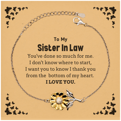 To My Sister In Law Gifts, I thank you from the bottom of my heart, Thank You Sunflower Bracelet For Sister In Law, Birthday Christmas Cute Sister In Law Gifts