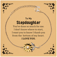 To My Stepdaughter Gifts, I thank you from the bottom of my heart, Thank You Sunflower Bracelet For Stepdaughter, Birthday Christmas Cute Stepdaughter Gifts