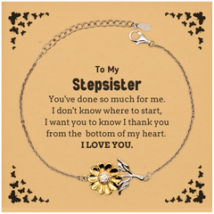 To My Stepsister Gifts, I thank you from the bottom of my heart, Thank You Sunflower Bracelet For Stepsister, Birthday Christmas Cute Stepsister Gifts