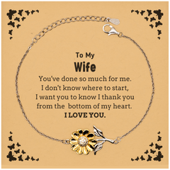 To My Wife Gifts, I thank you from the bottom of my heart, Thank You Sunflower Bracelet For Wife, Birthday Christmas Cute Wife Gifts