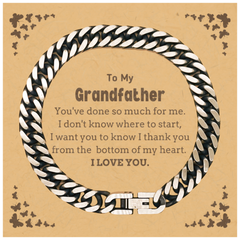 To My Grandfather Gifts, I thank you from the bottom of my heart, Thank You Cuban Link Chain Bracelet For Grandfather, Birthday Christmas Cute Grandfather Gifts