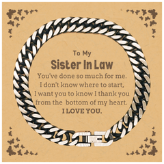 To My Sister In Law Gifts, I thank you from the bottom of my heart, Thank You Cuban Link Chain Bracelet For Sister In Law, Birthday Christmas Cute Sister In Law Gifts