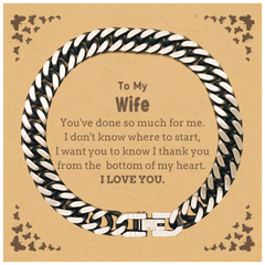 To My Wife Gifts, I thank you from the bottom of my heart, Thank You Cuban Link Chain Bracelet For Wife, Birthday Christmas Cute Wife Gifts
