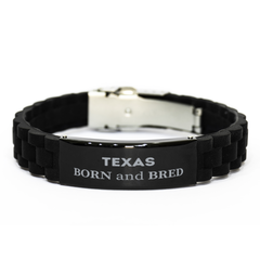 Proud Texas Gifts, Born and bred, Texas State Christmas Birthday Black Glidelock Clasp Bracelet For Men, Women, Friends