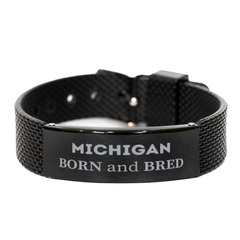 Proud Michigan Gifts, Born and bred, Michigan State Christmas Birthday Black Shark Mesh Bracelet For Men, Women, Friends