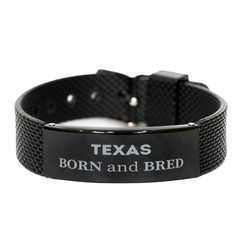 Proud Texas Gifts, Born and bred, Texas State Christmas Birthday Black Shark Mesh Bracelet For Men, Women, Friends