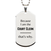 Funny Court Clerk Gifts, Because I am the Court Clerk, Appreciation Gifts for Court Clerk, Birthday Silver Dog Tag For Men, Women, Friends