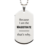 Funny Magistrate Gifts, Because I am the Magistrate, Appreciation Gifts for Magistrate, Birthday Silver Dog Tag For Men, Women, Friends