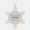 Funny Advisor Gifts, Because I am the Advisor, Appreciation Gifts for Advisor, Birthday Snowflake Ornament For Men, Women, Friends