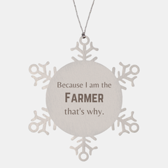 Funny Farmer Gifts, Because I am the Farmer, Appreciation Gifts for Farmer, Birthday Snowflake Ornament For Men, Women, Friends