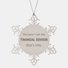 Funny Financial Advisor Gifts, Because I am the Financial Advisor, Appreciation Gifts for Financial Advisor, Birthday Snowflake Ornament For Men, Women, Friends