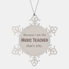 Funny Music Teacher Gifts, Because I am the Music Teacher, Appreciation Gifts for Music Teacher, Birthday Snowflake Ornament For Men, Women, Friends