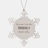 Funny Orderly Gifts, Because I am the Orderly, Appreciation Gifts for Orderly, Birthday Snowflake Ornament For Men, Women, Friends