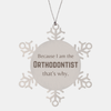 Funny Orthodontist Gifts, Because I am the Orthodontist, Appreciation Gifts for Orthodontist, Birthday Snowflake Ornament For Men, Women, Friends