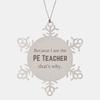 Funny PE Teacher Gifts, Because I am the PE Teacher, Appreciation Gifts for PE Teacher, Birthday Snowflake Ornament For Men, Women, Friends