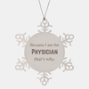 Funny Physician Gifts, Because I am the Physician, Appreciation Gifts for Physician, Birthday Snowflake Ornament For Men, Women, Friends