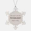 Funny Psychologist Gifts, Because I am the Psychologist, Appreciation Gifts for Psychologist, Birthday Snowflake Ornament For Men, Women, Friends