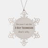 Funny X-Ray Technician Gifts, Because I am the X-Ray Technician, Appreciation Gifts for X-Ray Technician, Birthday Snowflake Ornament For Men, Women, Friends
