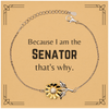 Funny Senator Gifts, Because I am the Senator, Appreciation Gifts for Senator, Birthday Sunflower Bracelet For Men, Women, Friends
