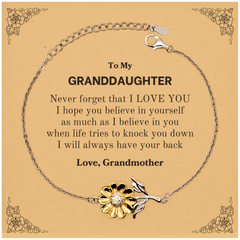 To My Granddaughter Sunflower Bracelet, Supporting Gifts for Granddaughter from Grandmother, Granddaughter Birthday Christmas Graduation Granddaughter Never forget that I love you I hope you believe in yourself as much as I believe in you. Love, Grandmoth