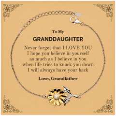 To My Granddaughter Sunflower Bracelet, Supporting Gifts for Granddaughter from Grandfather, Granddaughter Birthday Christmas Graduation Granddaughter Never forget that I love you I hope you believe in yourself as much as I believe in you. Love, Grandfath