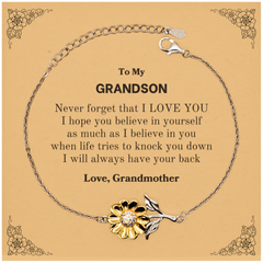 To My Grandson Sunflower Bracelet, Supporting Gifts for Grandson from Grandmother, Grandson Birthday Christmas Graduation Grandson Never forget that I love you I hope you believe in yourself as much as I believe in you. Love, Grandmother