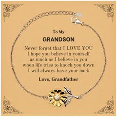 To My Grandson Sunflower Bracelet, Supporting Gifts for Grandson from Grandfather, Grandson Birthday Christmas Graduation Grandson Never forget that I love you I hope you believe in yourself as much as I believe in you. Love, Grandfather