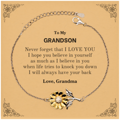 To My Grandson Sunflower Bracelet, Supporting Gifts for Grandson from Grandma, Grandson Birthday Christmas Graduation Grandson Never forget that I love you I hope you believe in yourself as much as I believe in you. Love, Grandma