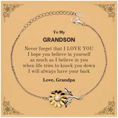 To My Grandson Sunflower Bracelet, Supporting Gifts for Grandson from Grandpa, Grandson Birthday Christmas Graduation Grandson Never forget that I love you I hope you believe in yourself as much as I believe in you. Love, Grandpa