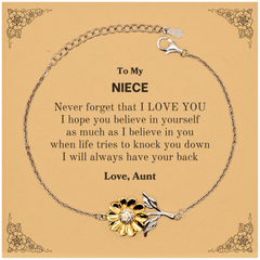 To My Niece Sunflower Bracelet, Supporting Gifts for Niece from Aunt, Niece Birthday Christmas Graduation Niece Never forget that I love you I hope you believe in yourself as much as I believe in you. Love, Aunt