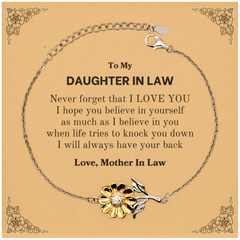 To My Daughter In Law Sunflower Bracelet, Supporting Gifts for Daughter In Law from Mother In Law, Daughter In Law Birthday Christmas Graduation Daughter In Law Never forget that I love you I hope you believe in yourself as much as I believe in you. Love,