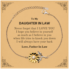 To My Daughter In Law Sunflower Bracelet, Supporting Gifts for Daughter In Law from Father In Law, Daughter In Law Birthday Christmas Graduation Daughter In Law Never forget that I love you I hope you believe in yourself as much as I believe in you. Love,