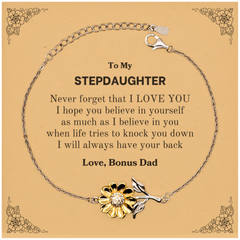 To My Stepdaughter Sunflower Bracelet, Supporting Gifts for Stepdaughter from Bonus Dad, Stepdaughter Birthday Christmas Graduation Stepdaughter Never forget that I love you I hope you believe in yourself as much as I believe in you. Love, Bonus Dad