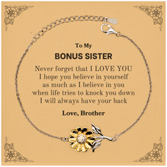 To My Bonus Sister Sunflower Bracelet, Supporting Gifts for Bonus Sister from Brother, Bonus Sister Birthday Christmas Graduation Bonus Sister Never forget that I love you I hope you believe in yourself as much as I believe in you. Love, Brother
