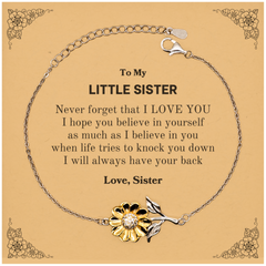 To My Little Sister Sunflower Bracelet, Supporting Gifts for Little Sister from Sister, Little Sister Birthday Christmas Graduation Little Sister Never forget that I love you I hope you believe in yourself as much as I believe in you. Love, Sister