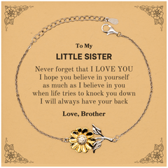To My Little Sister Sunflower Bracelet, Supporting Gifts for Little Sister from Brother, Little Sister Birthday Christmas Graduation Little Sister Never forget that I love you I hope you believe in yourself as much as I believe in you. Love, Brother