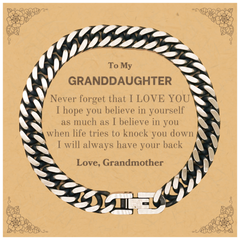 To My Granddaughter Cuban Link Chain Bracelet, Supporting Gifts for Granddaughter from Grandmother, Granddaughter Birthday Christmas Graduation Granddaughter Never forget that I love you I hope you believe in yourself as much as I believe in you. Love, Gr