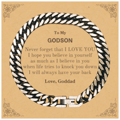 To My Godson Cuban Link Chain Bracelet, Supporting Gifts for Godson from Goddad, Godson Birthday Christmas Graduation Godson Never forget that I love you I hope you believe in yourself as much as I believe in you. Love, Goddad